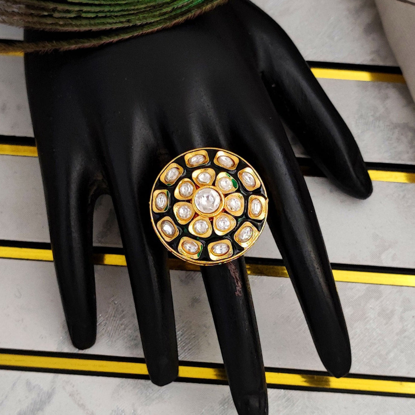 Circular Green Kundan Ring