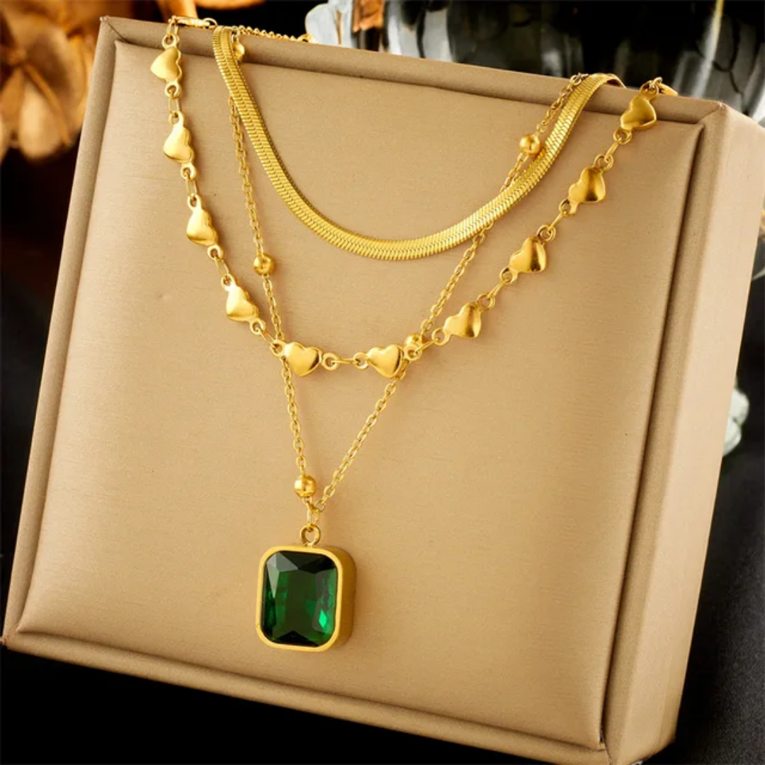 Green Triple Layered Necklace