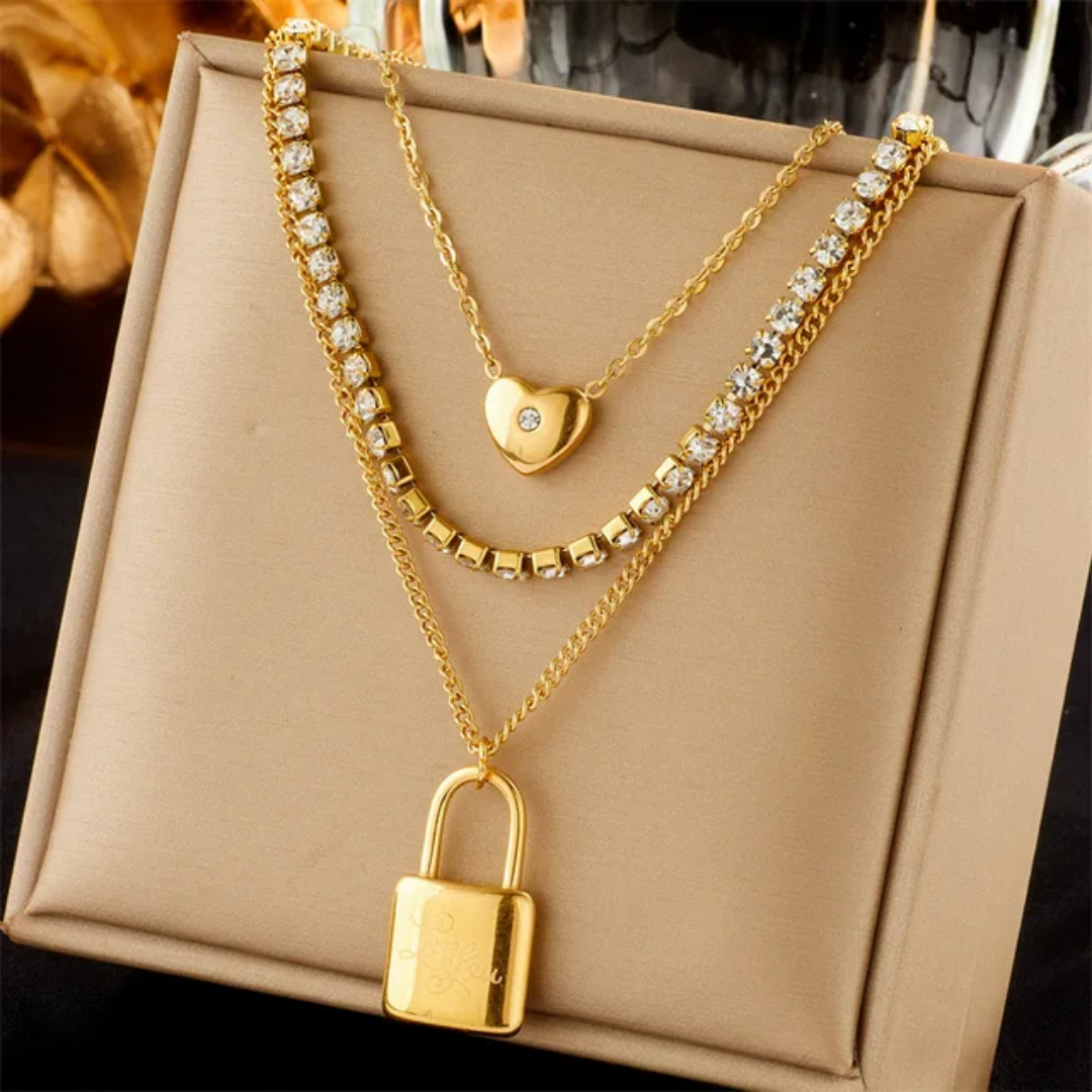 Triple Layered Lock Necklace